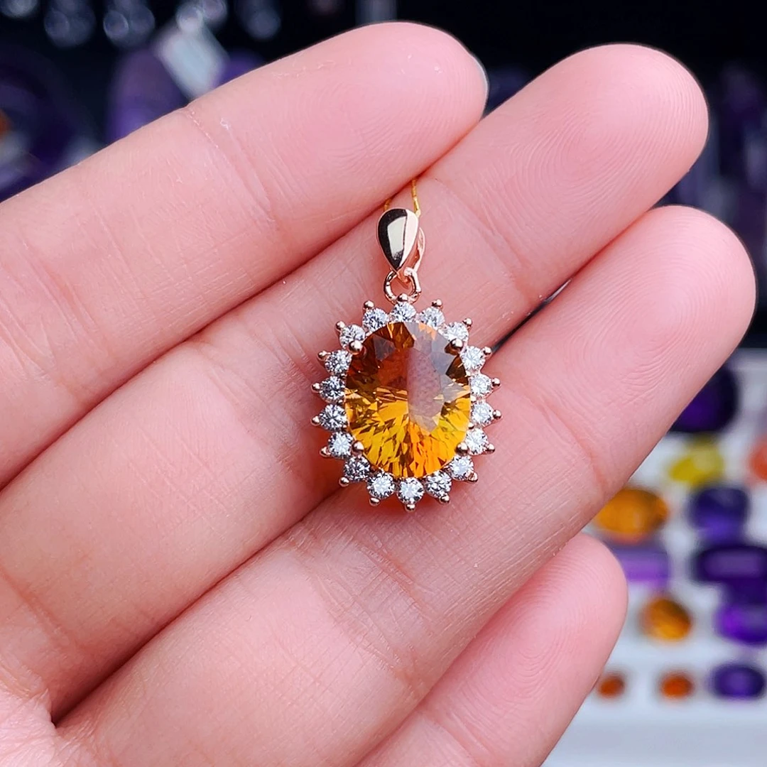 颈饰银S925镶嵌黄晶天然保真