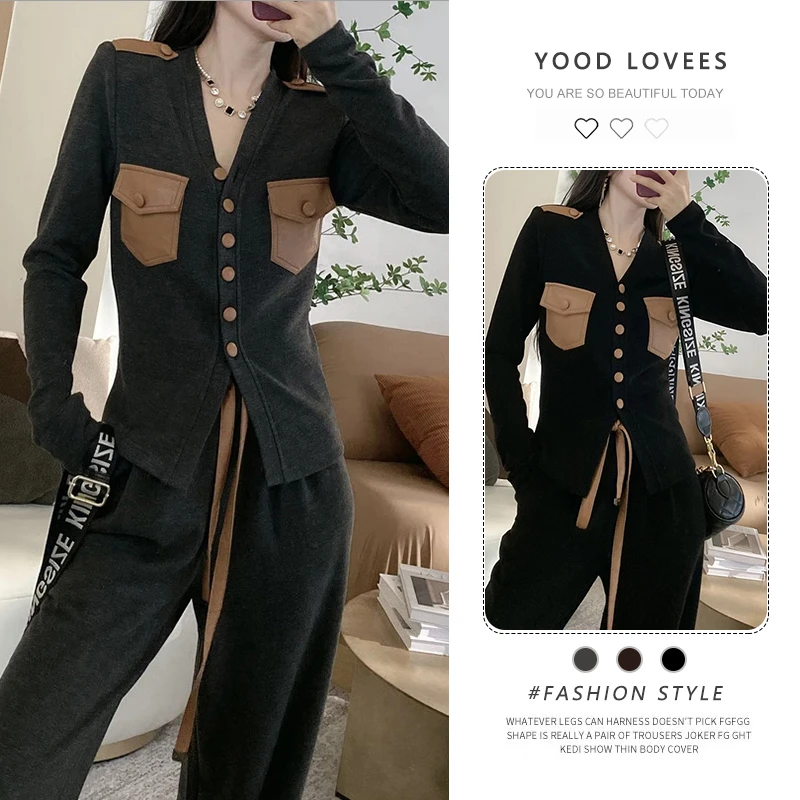 网红爆款轻奢风通勤干练时尚套装女2025春秋翻领西服上衣阔腿长裤