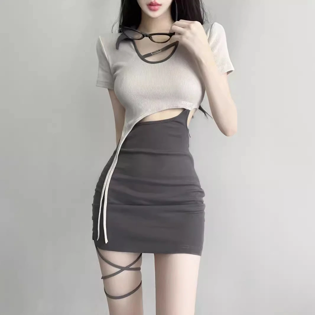 纯欲风气质高级设计感绑带连衣裙小众小心机别致辣妹包臀短裙子潮