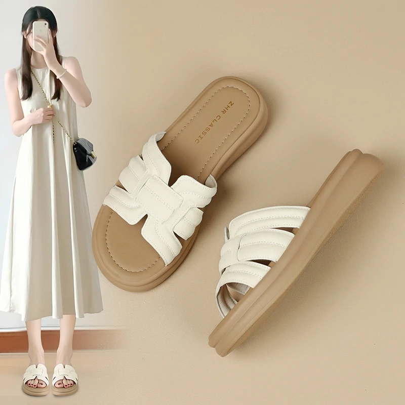 ZHR/则则透气一字拖女2025夏新款休闲百搭平底拖鞋洋气舒适沙滩鞋