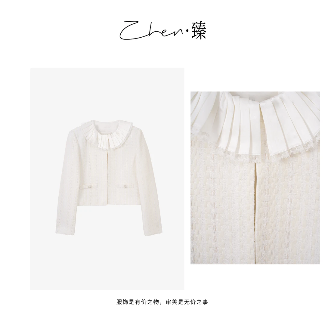 ZHEN.臻 韩版娃蕾丝娃领编织纹小香风短外套货号 WT7695Z