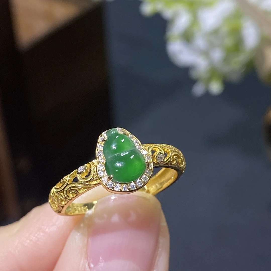 葫芦福禄新中式宫廷风古法天然翡翠镶嵌戒指