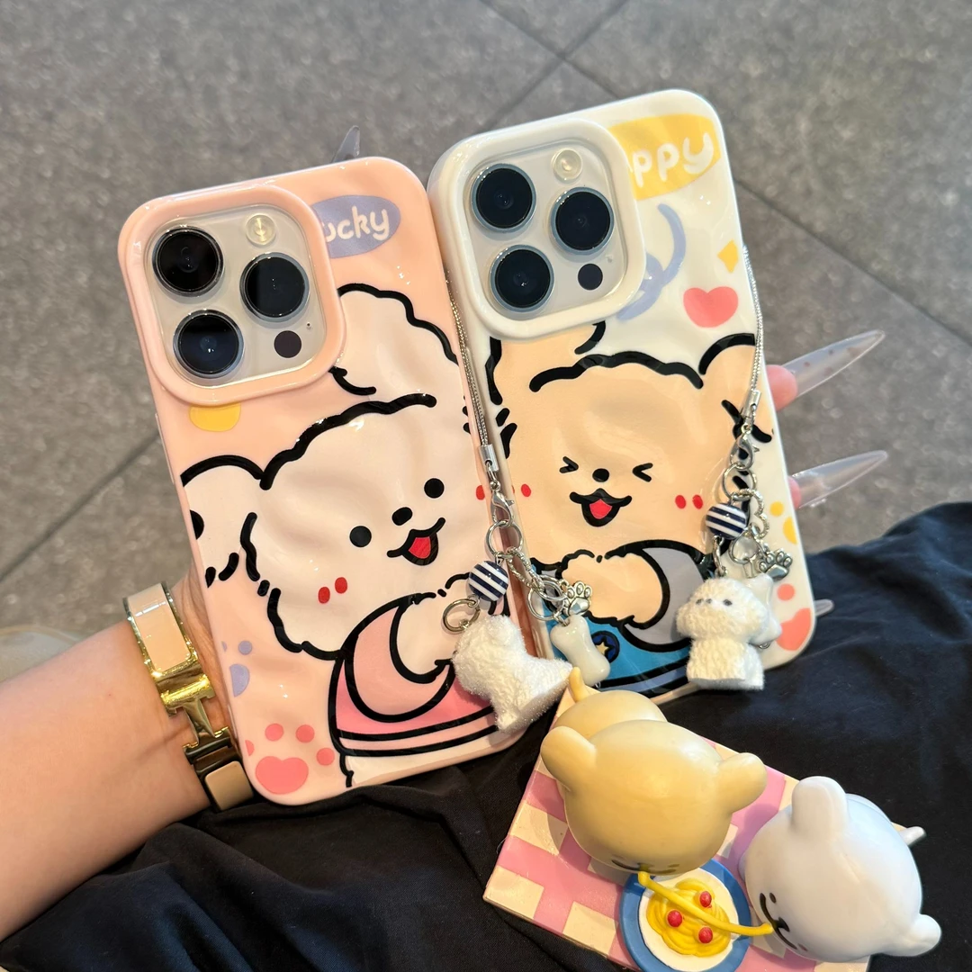 叮霖情侣小狗贴贴挂链适用苹果16陨石纹15手机壳iPhone14/13/12套
