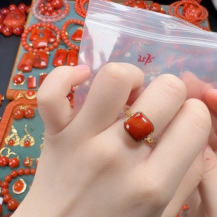 南红玛瑙银S925镶嵌戒指
