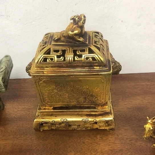 有机玻璃鎏金香炉一个漂亮完整