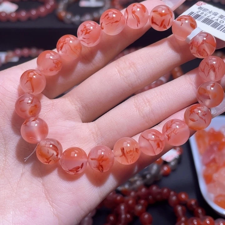 南红玛瑙未镶嵌粉底水草花单圈1232