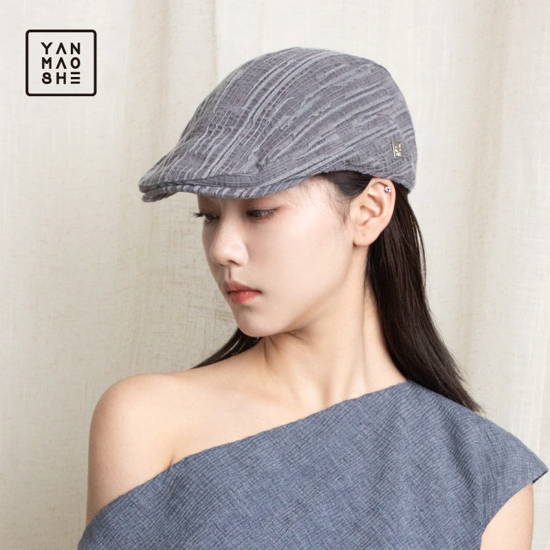 研帽社方标 青蘅 春夏高级感棉麻前进帽女贝雷帽大头围小头帽子