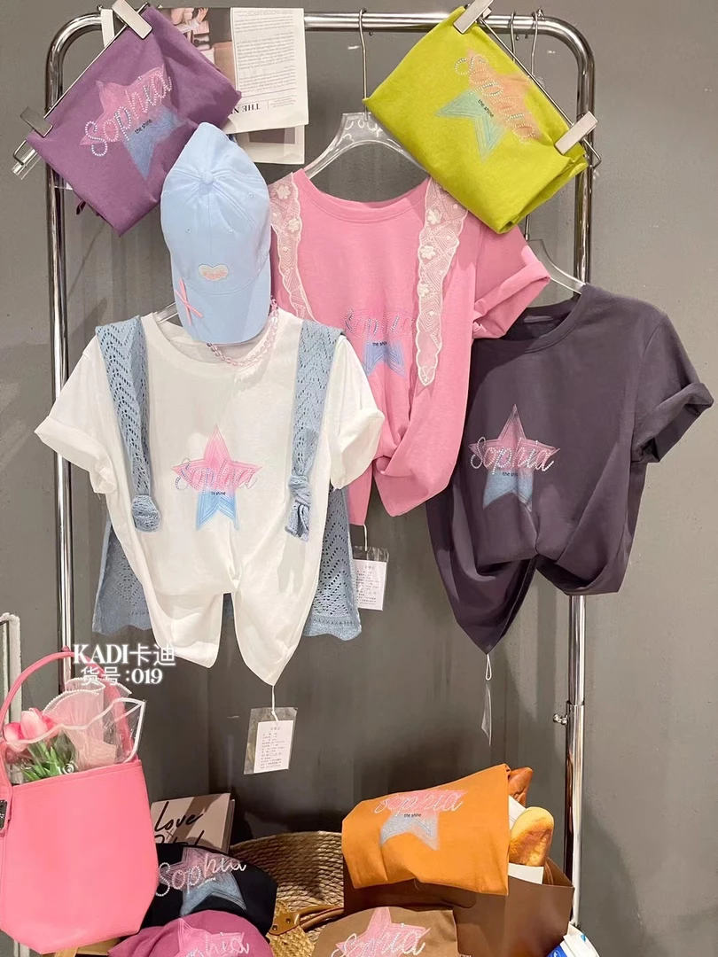 宜美多家 冰爽棉五角星字母印花显瘦上衣019