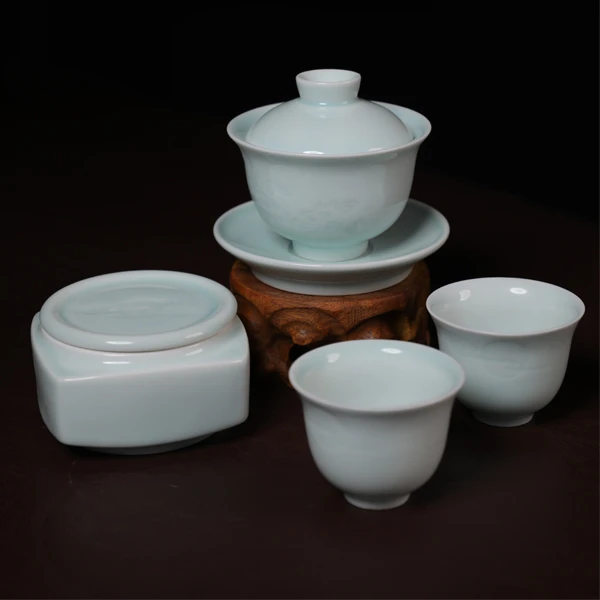十一月福利高温白瓷影青茶具套组（1盖碗2杯送礼盒或者茶叶罐）