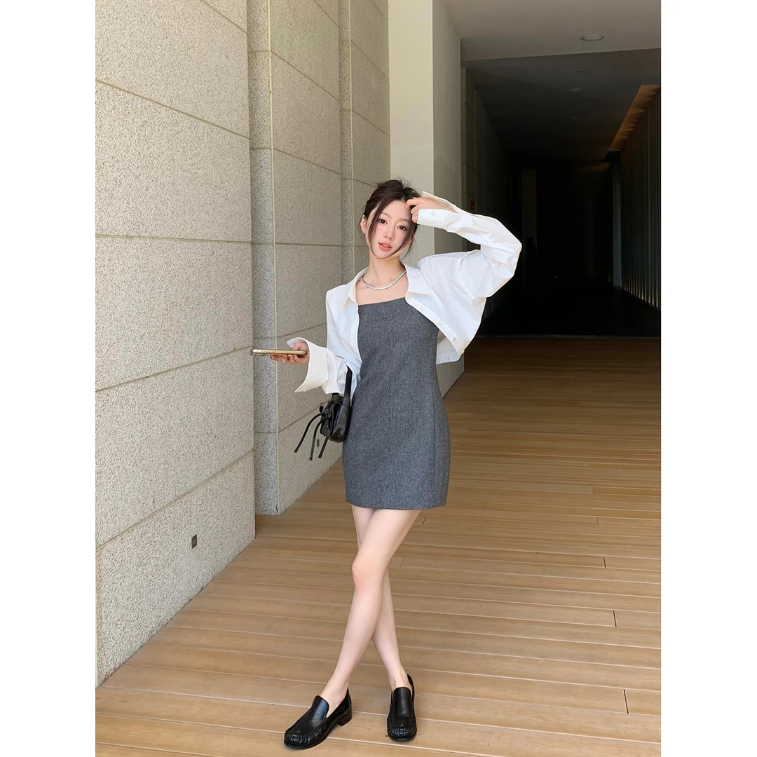 FORNI  浪漫序曲 绵羊毛裙100棉衬衫连衣裙两件套气质时尚