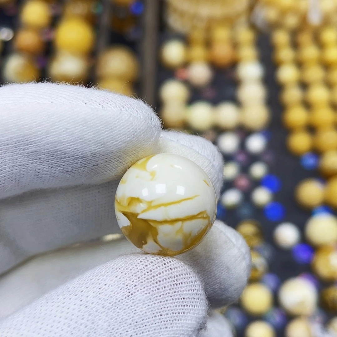 蜜蜡珠宝奇石未镶嵌16.8mm金油漆瓷白蜡｜圆珠·段掌柜