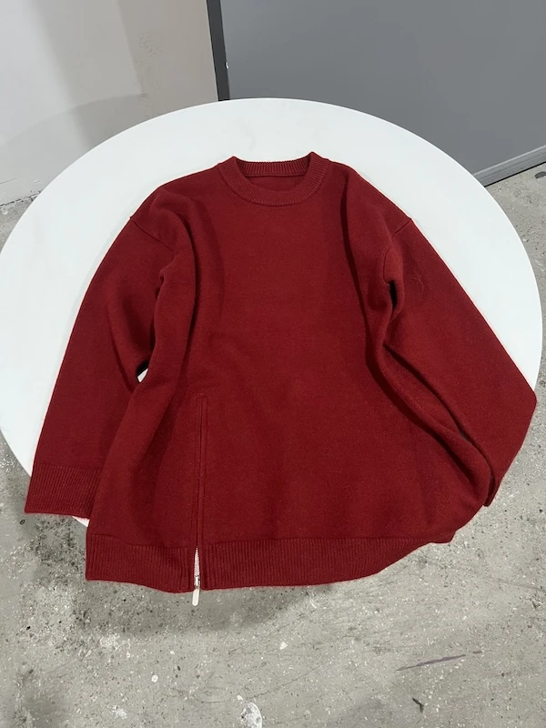 【杨英家】干净风穿搭侧开拉链韩版落肩休闲风针织衫毛衣 9180