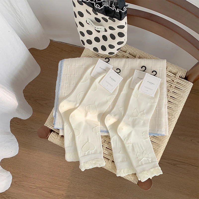 日系纯白色花边中筒袜女生ins清新简约风白袜子洛丽塔jk棉袜通勤