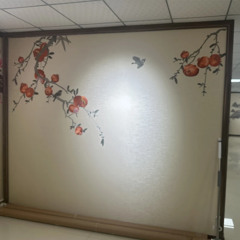 独绣刺绣无缝壁布水磨石榴客厅电视沙发背景墙布新中式