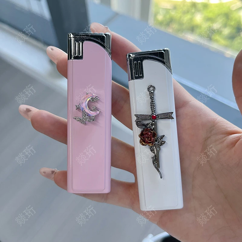 原创手作个性设计防风充气打火机送男女朋友礼物粉色火焰打火机