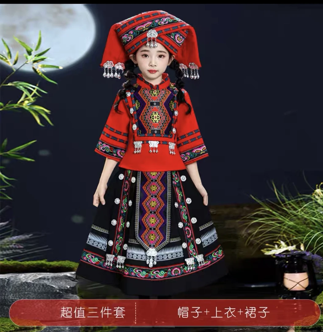 正版高品质重工款 南宁现货批发 三月三女童壮族民族服装演出服