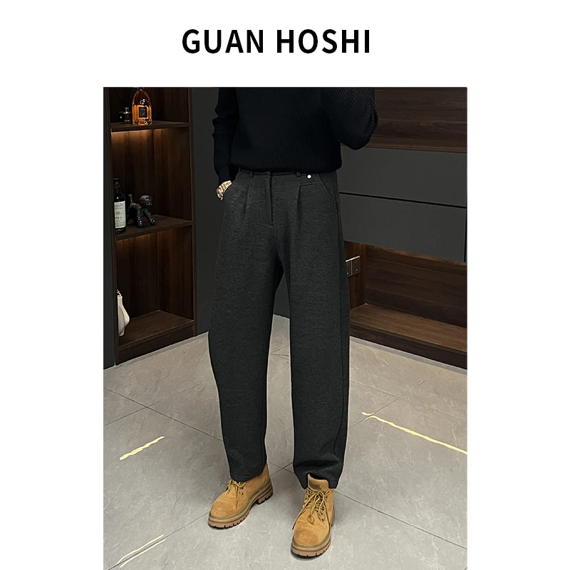 【陈什么陈男装】冬季加绒直筒休闲裤宽松时尚垂顺亲肤呢料长裤3269