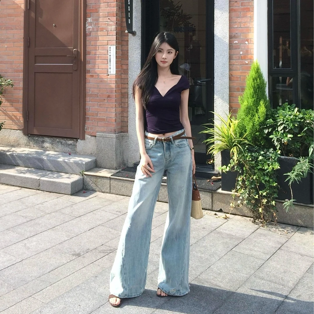 夏季新款千金清冷感贵系衣服御姐风时尚气质显瘦修身上衣阔腿裤女