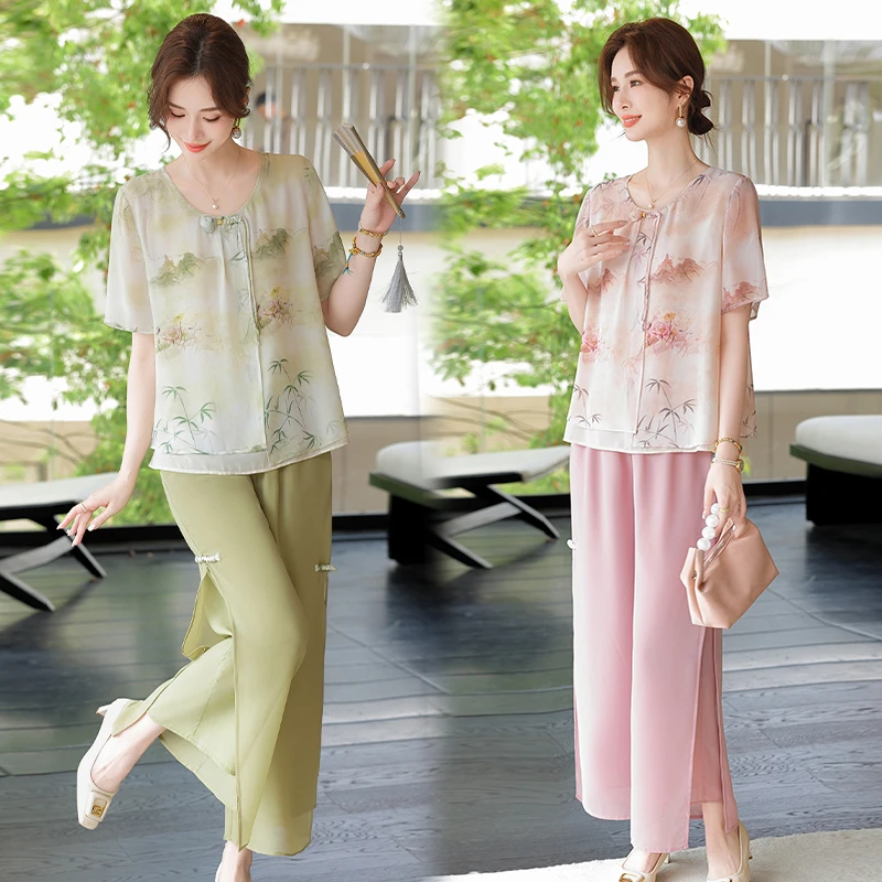 母亲节气质国风夏装2025洋气时尚减龄妈妈装薄款两件套宽松显瘦