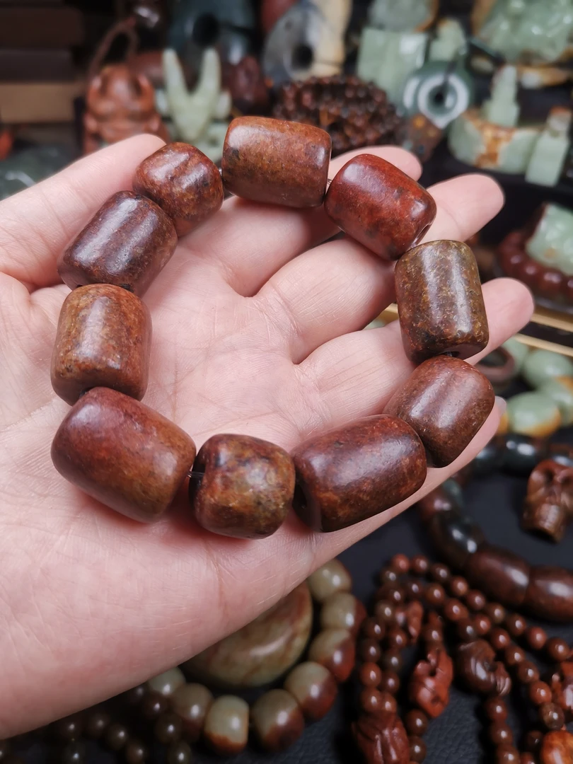 天然河磨玉手链，复古