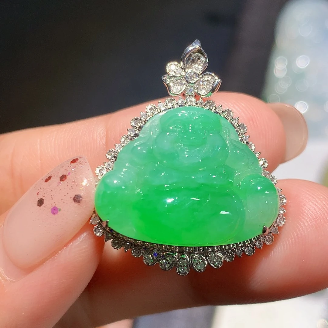 翡翠18K金镶嵌吊坠(不含链)