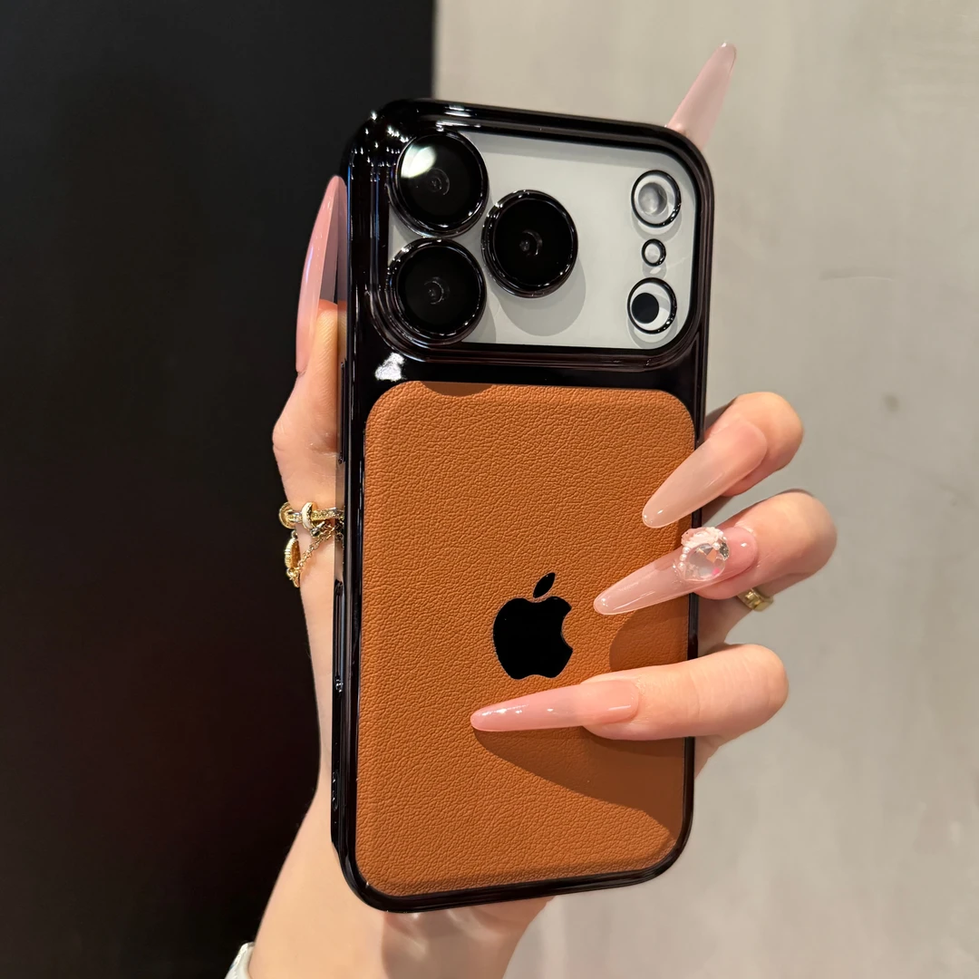 新款拼接皮纹带镜头膜适用苹果17promax手机壳iPhone16超薄15/14