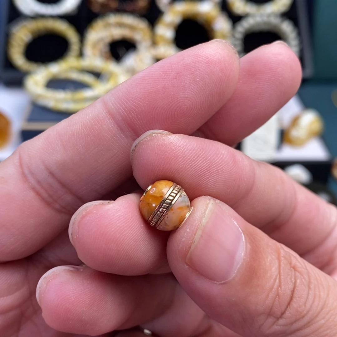 蜜蜡银S925镀金镶嵌裸石10mm紫沁咖沁