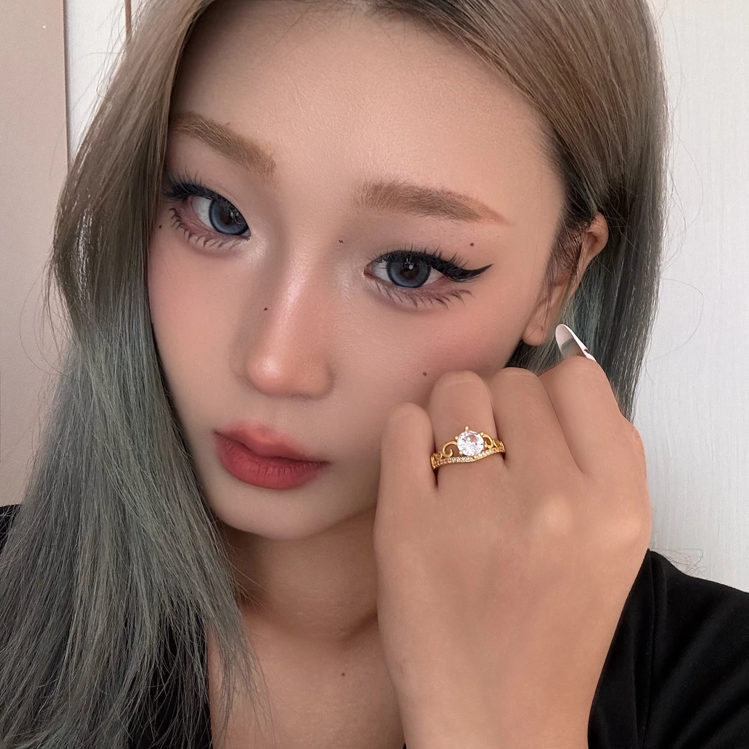 铜合金锆石戒指 皇冠爱心戒指开口可调节款简约手饰指环情侣对戒