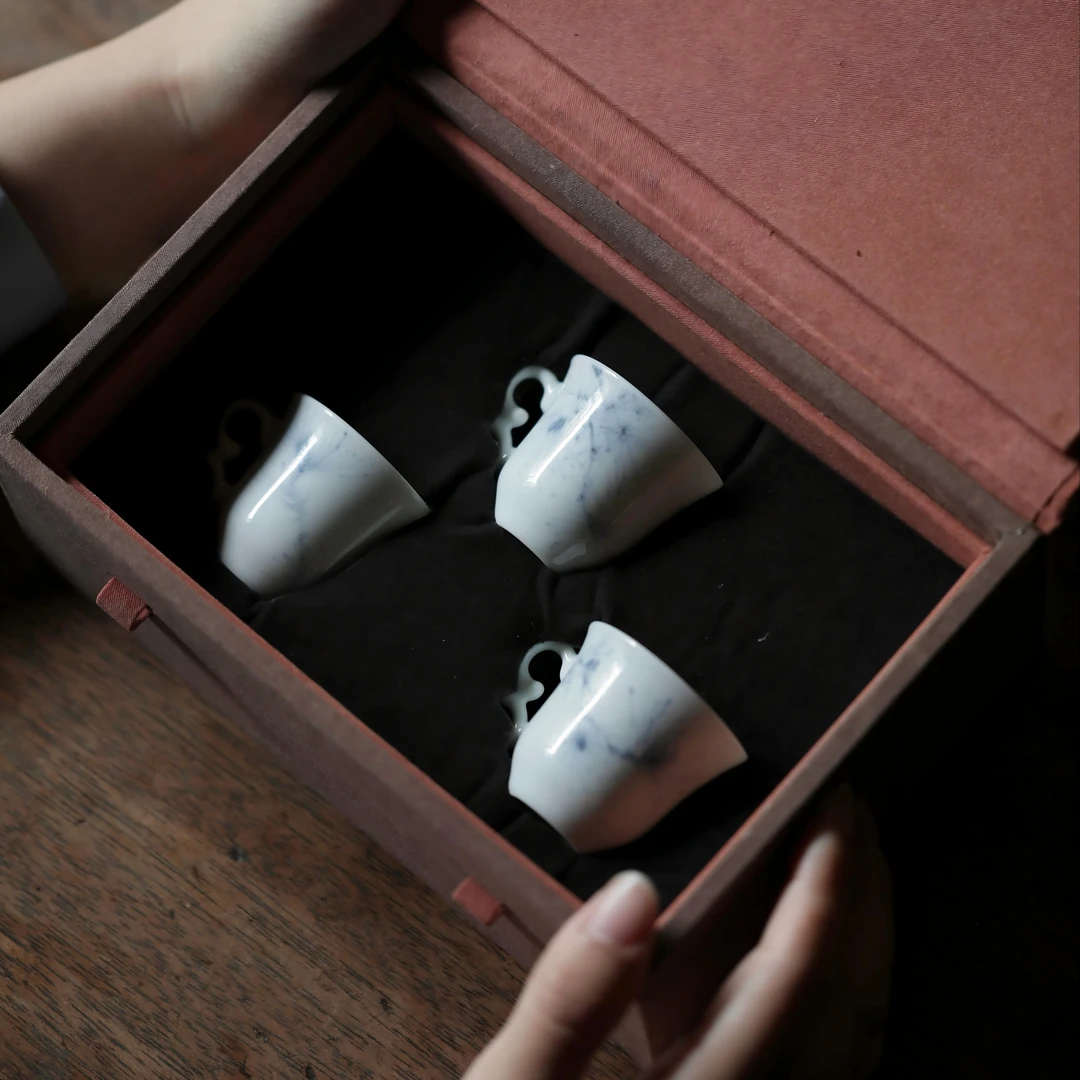 【叁山】弥云斋【苍恒】·青花松枝提耳杯3个一组 （弥云S0609