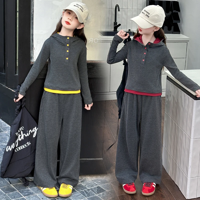 女童春秋款休闲套装2025新款中大儿童6-12岁15岁春装休闲阔腿裤潮