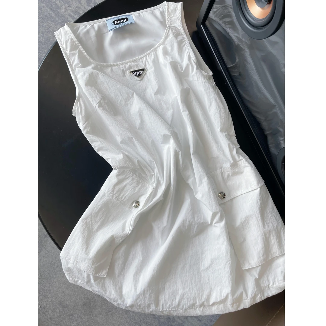 《现货》【哒哒】夏季新品时尚竖条字母背心无袖抽绳连衣裙Ani-C010