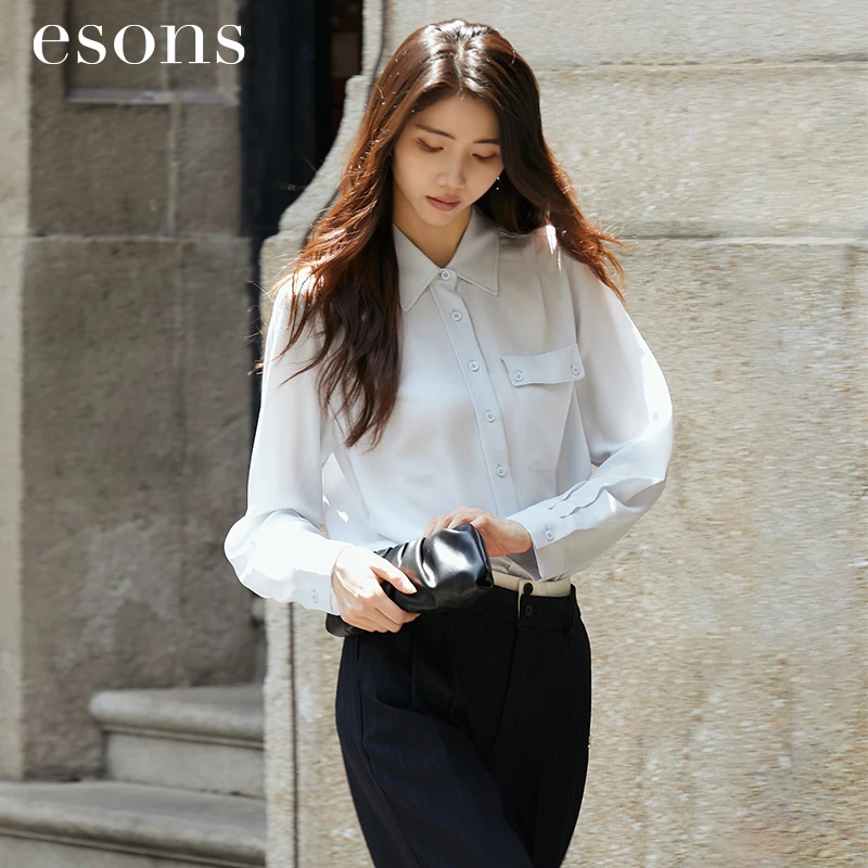 esons/爱城市【商场同款】秋季宽松舒适翻领口袋修身衬衫36617730