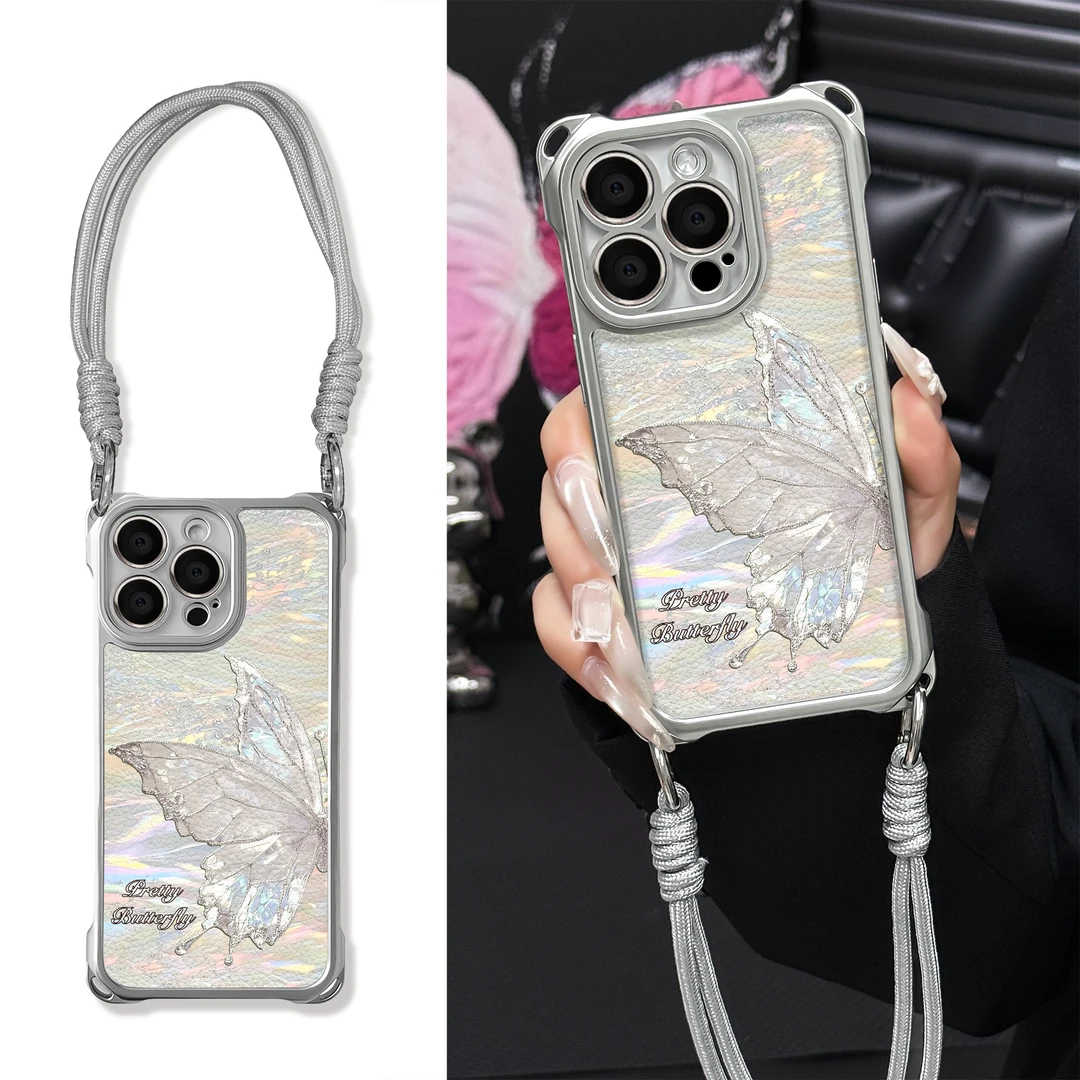 适用于苹果16华为OPPO小米VIVO高级感小众四角挂绳手机壳YA0164