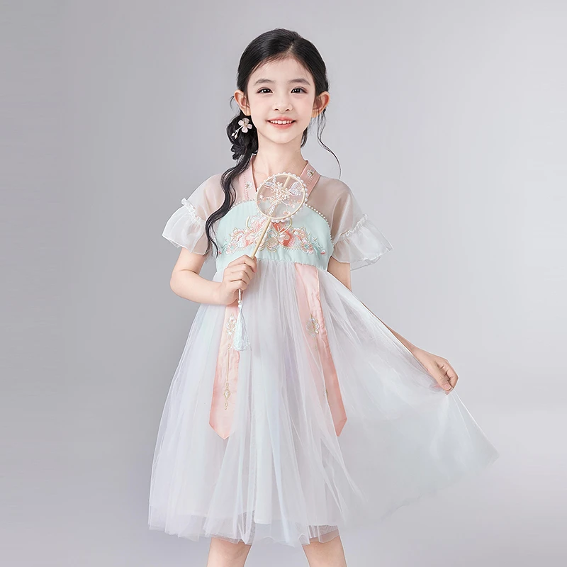 笛莎童装女童裙子连衣裙夏季中大童儿童国风汉服裙-7M252U408