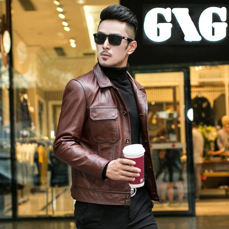 2025秋季海宁真皮皮衣男头层小牛皮机车服皮夹克短款休闲潮流外套