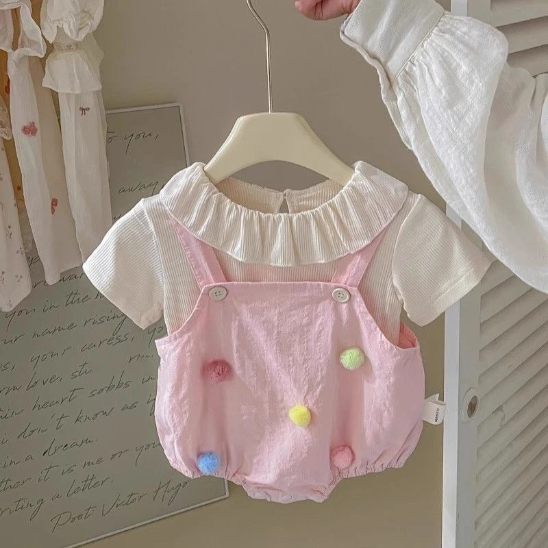 女公主风A类短袖夏季连体衣背带洋气泡泡袖包屁衣纯棉两件套