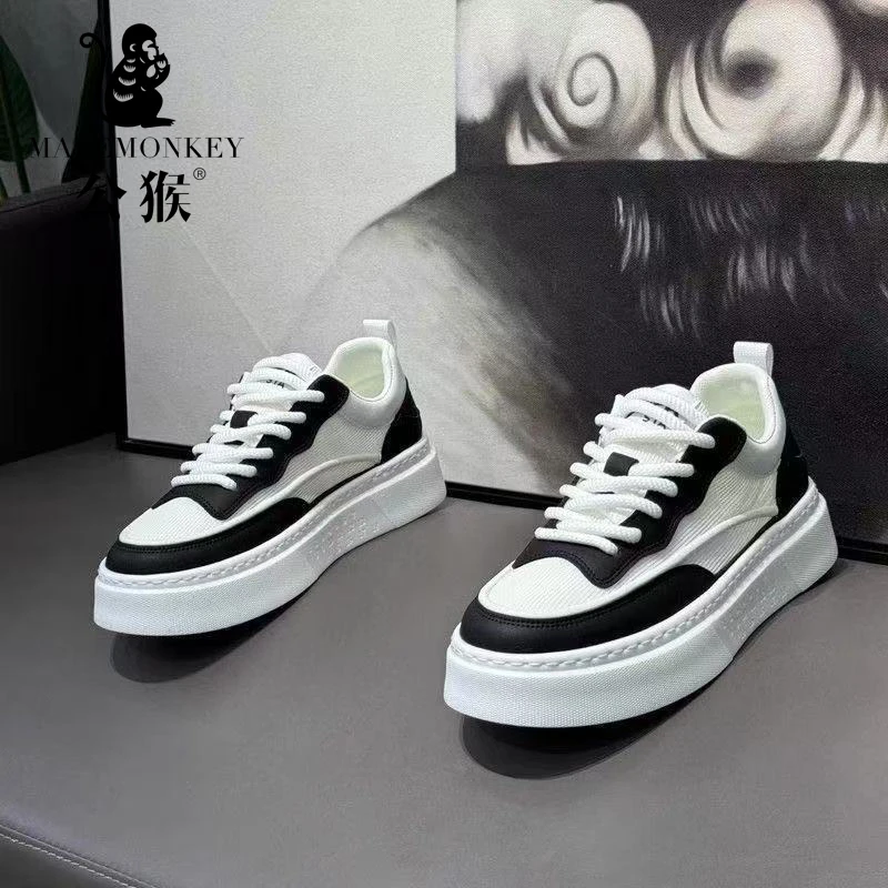 公猴正版男鞋新款透气网面鞋子男款百搭厚底低帮休闲板鞋-24HJ155