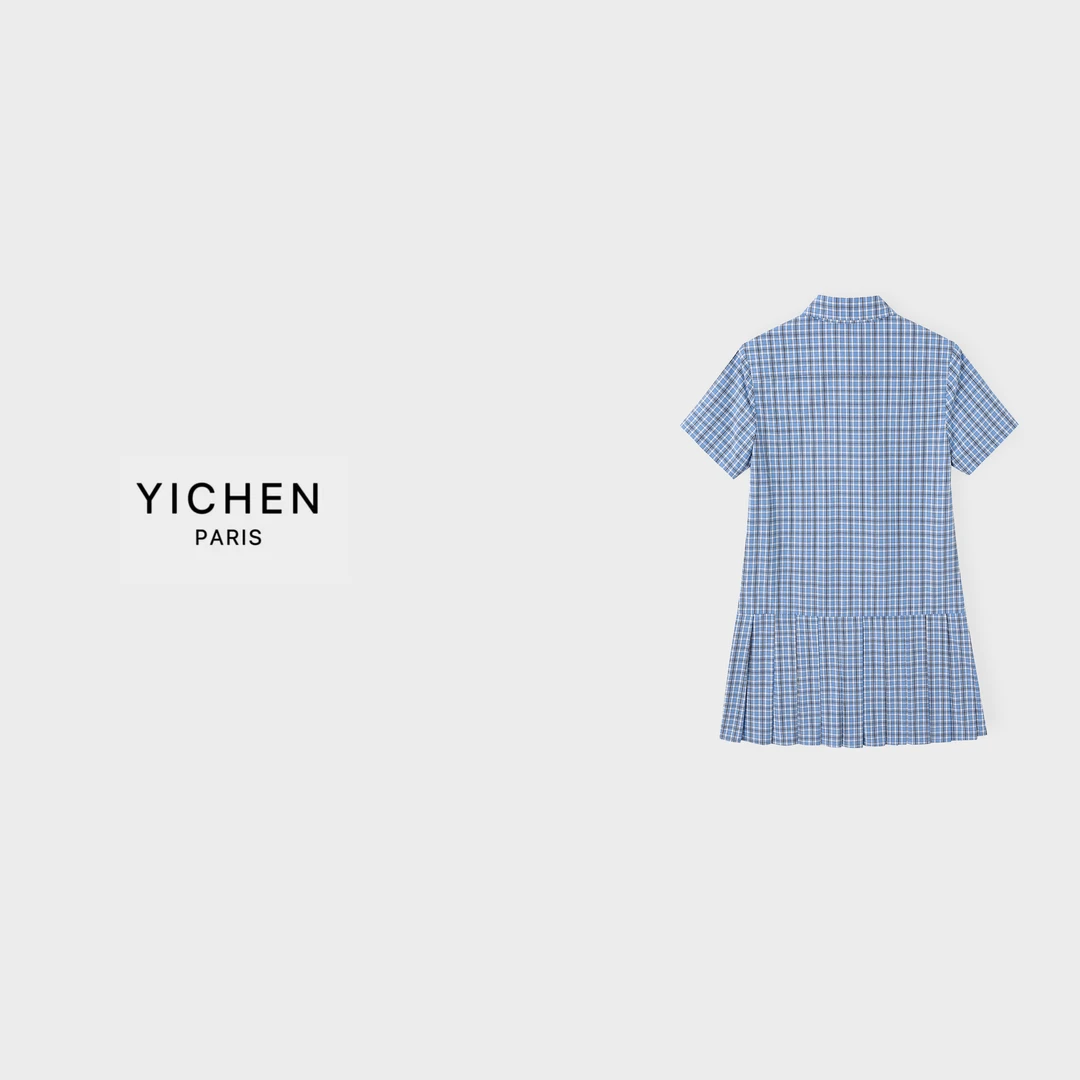 YC 蓝色mi*格纹新配色经典小A裙-5096