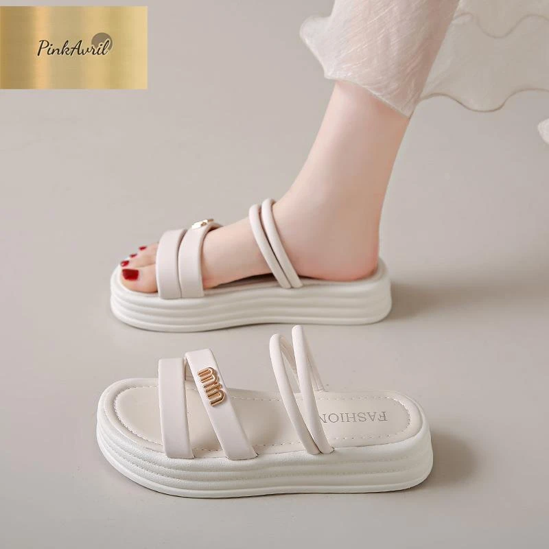 PinkAvril法式女城市游牧风软底时装凉鞋修面皮一字式扣带百搭
