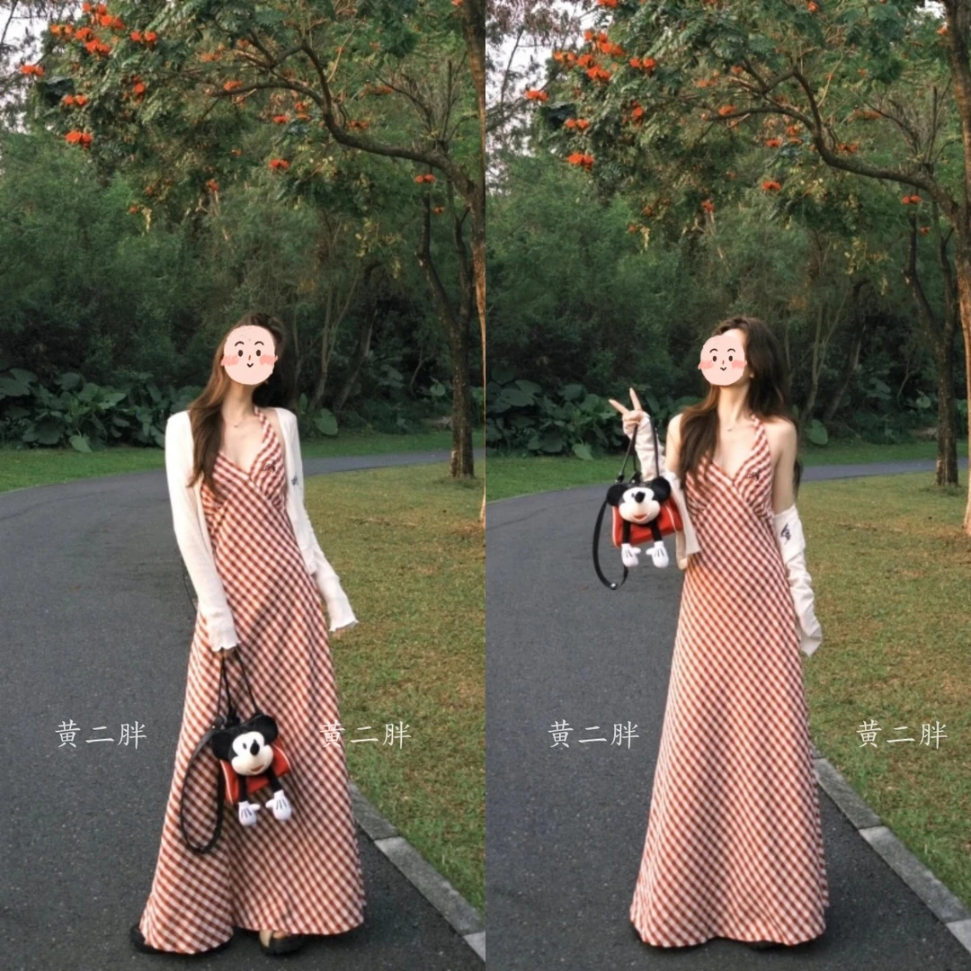 2025夏季出游挂脖吊带连衣裙搭配上衣套装女五一旅游裙子两件套