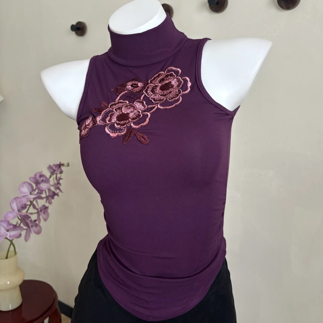 《紫韵》古栗原创刺绣款 无袖上衣  轻熟风