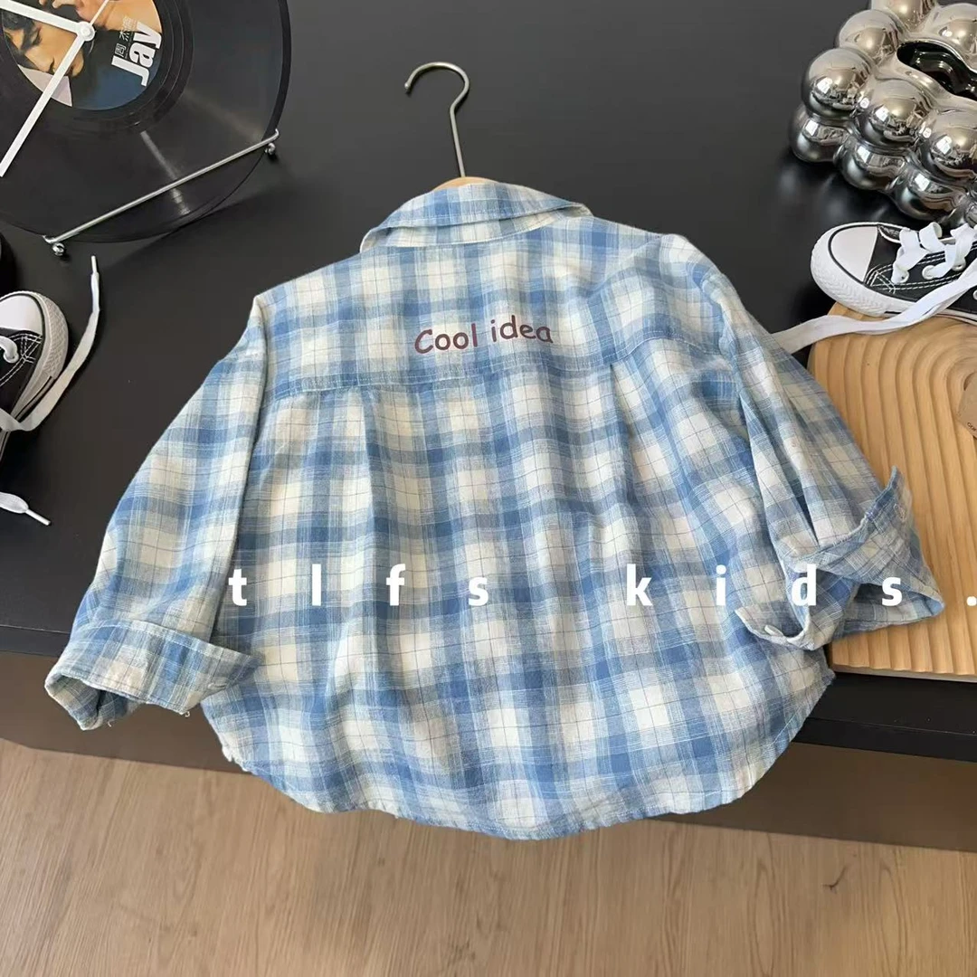 童例「25402后印纯棉蓝格衬衫」秋季儿童休闲男童女童百搭长袖上衣