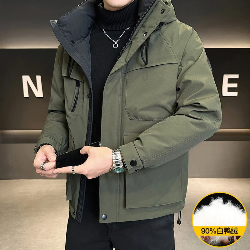 新国标90白鸭绒冬装爆款连帽工装保暖外套男加厚时尚冲锋衣羽绒服