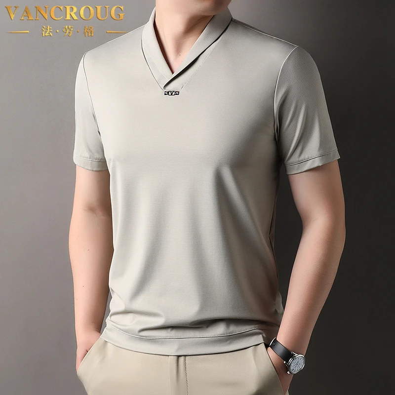 VANCROUG/法劳格短袖t恤男士夏季新款时尚休闲简约百搭v领薄款T恤