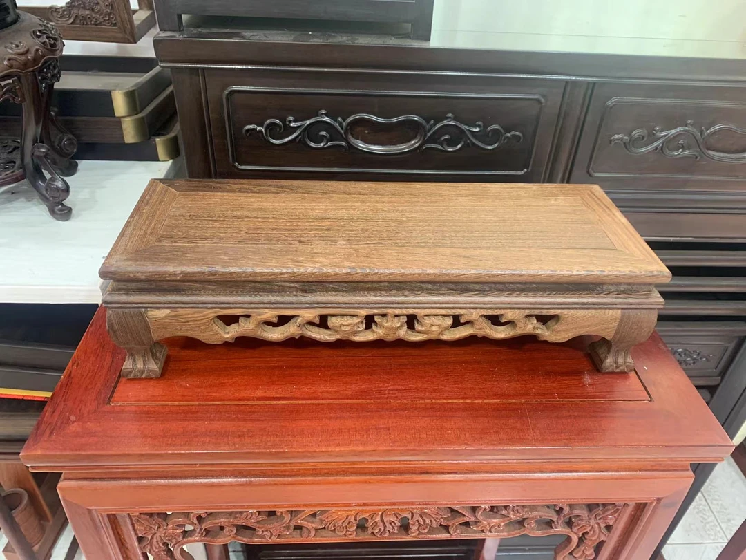 11鸡翅木虎脚长方形底座佛像花瓶奇石头工艺品摆件