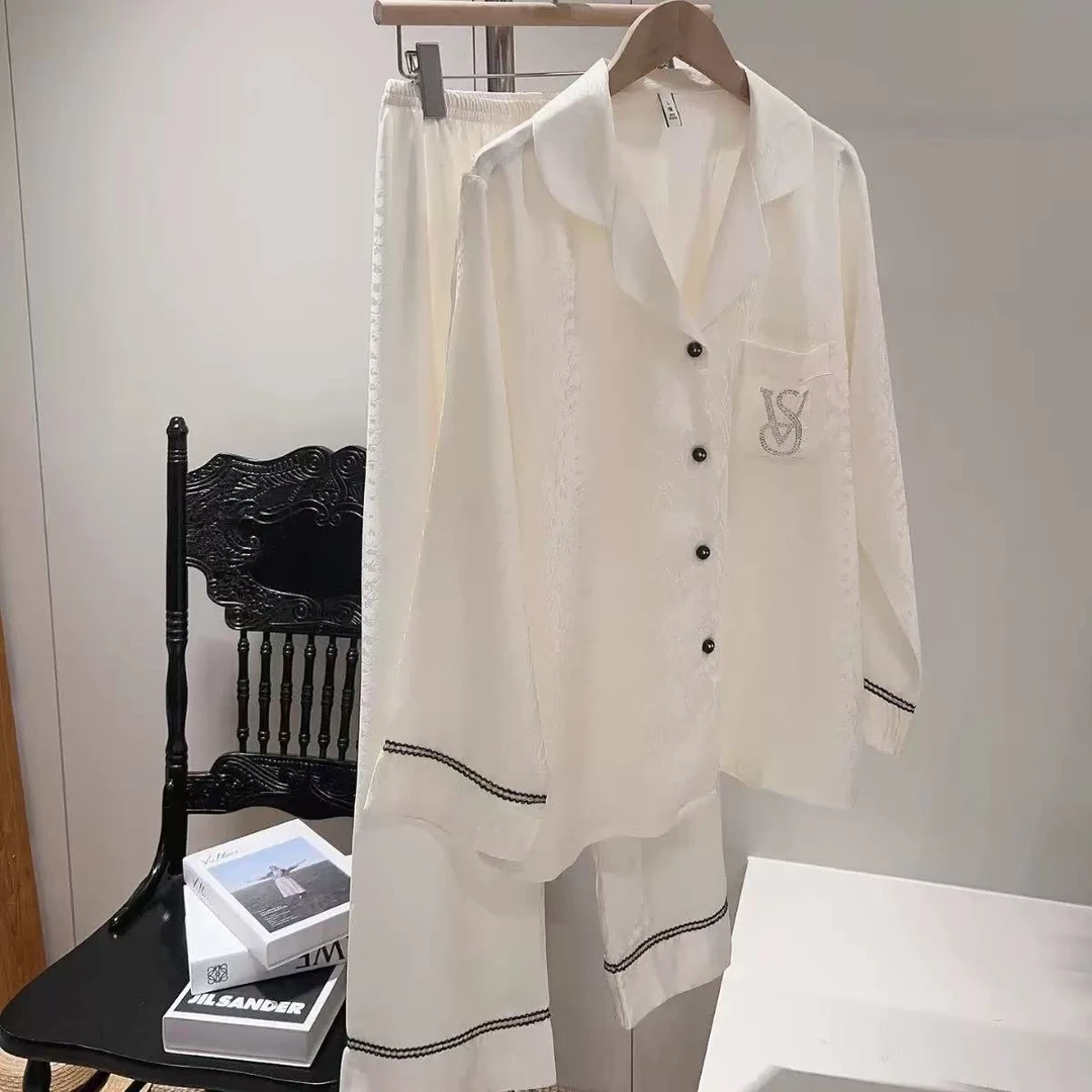 1021#2025新款提花冰雪丝烫钻VS轻奢风家居服套装