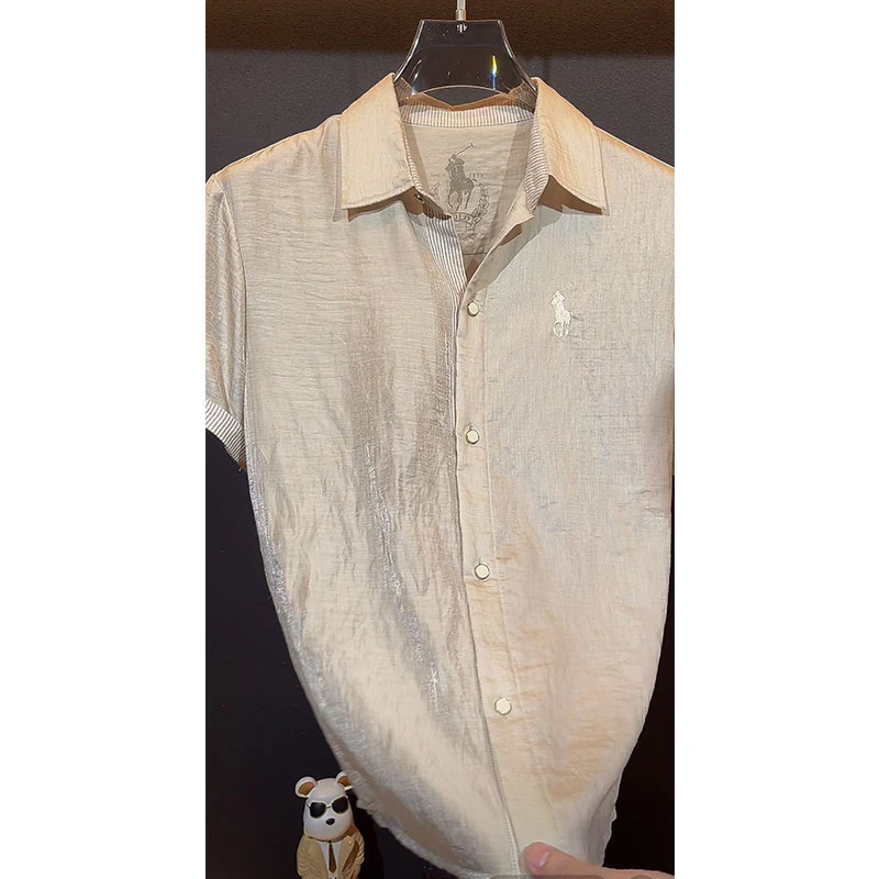 欧货轻奢高定大牌男装衬衣2025夏季新款人马刺绣老钱风休闲衬衫潮