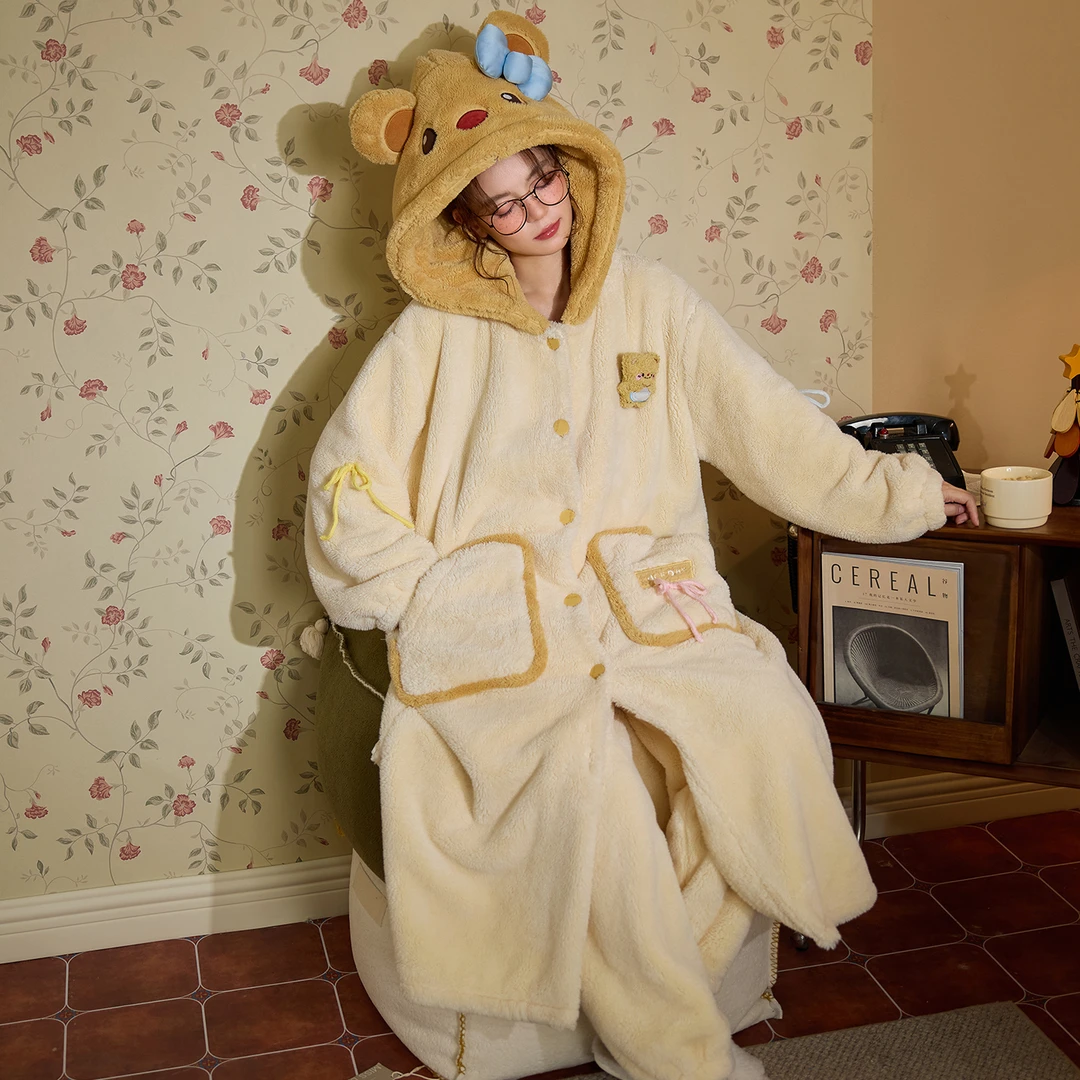 珊瑚绒睡袍2025年新款睡衣女冬季加厚加绒法兰绒可外穿家居服套装