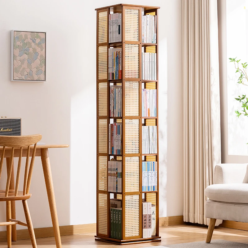 旋转书架落地置物架书柜子家用储物柜儿童客厅立架简易展示架实木