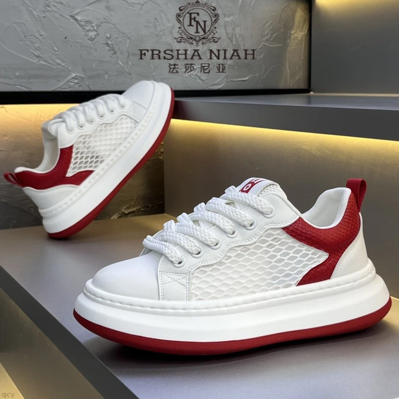 法莎尼亚男士夏季新款透气网面潮流小白鞋厚底增高运动时尚休闲鞋